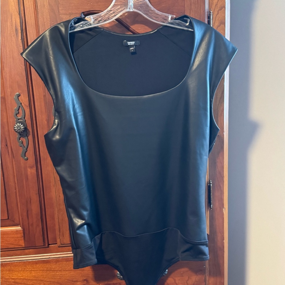 Express Black Faux Leather Bodysuit